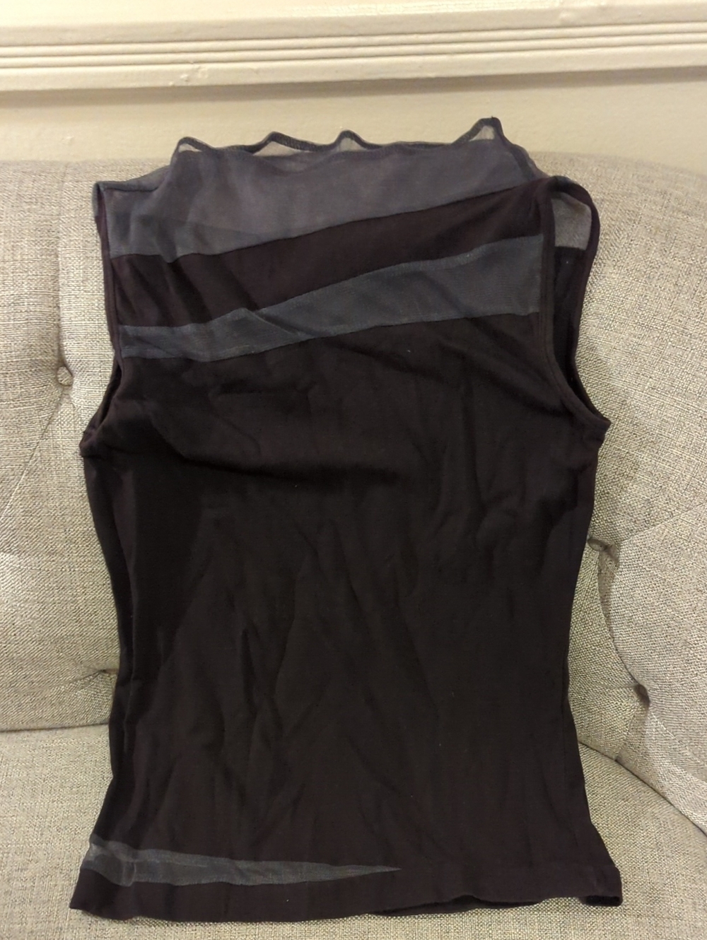 Amy G / Grub Plum Sleeveless Women's Top With Mesh Accents. Slight Mock Neck